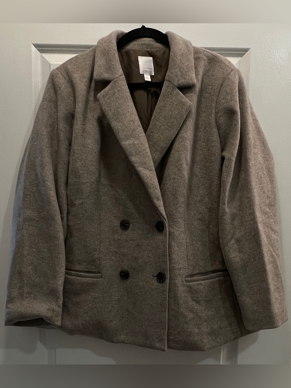 LC Lauren Conrad Women's Plus 2X Brown Double Breasted Wool Blend Winter Coat